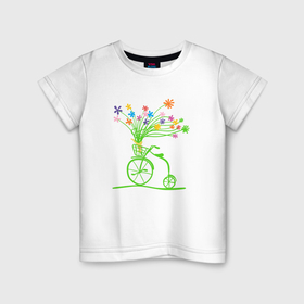 Детская футболка хлопок с принтом Винтажный велик с цветочками в Кировске, 100% хлопок | круглый вырез горловины, полуприлегающий силуэт, длина до линии бедер | 