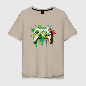 Мужская футболка хлопок Oversize с принтом Яркий игровой джойстик в Тюмени, 100% хлопок | свободный крой, круглый ворот, “спинка” длиннее передней части | Тематика изображения на принте: 