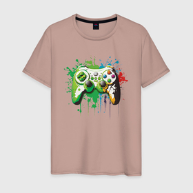 Мужская футболка хлопок с принтом Яркий игровой джойстик в Курске, 100% хлопок | прямой крой, круглый вырез горловины, длина до линии бедер, слегка спущенное плечо. | 