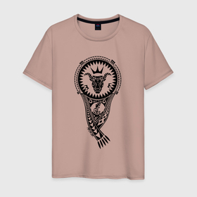 Мужская футболка хлопок с принтом Татуировка в стиле Полинезии в Петрозаводске, 100% хлопок | прямой крой, круглый вырез горловины, длина до линии бедер, слегка спущенное плечо. | 