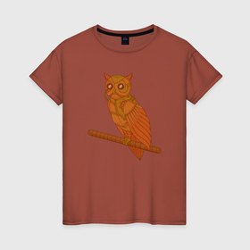 Женская футболка хлопок с принтом Стимпанк сова в Тюмени, 100% хлопок | прямой крой, круглый вырез горловины, длина до линии бедер, слегка спущенное плечо | 