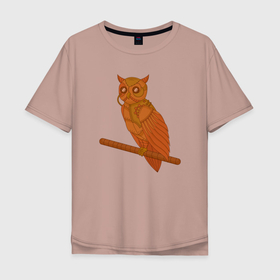 Мужская футболка хлопок Oversize с принтом Стимпанк сова в Кировске, 100% хлопок | свободный крой, круглый ворот, “спинка” длиннее передней части | 
