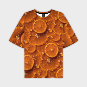 Мужская футболка oversize 3D с принтом Сочная текстура из долек апельсина в Новосибирске,  |  | 