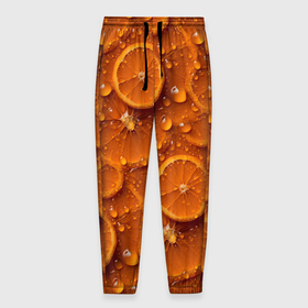 Мужские брюки 3D с принтом Сочная текстура из долек апельсина в Новосибирске, 100% полиэстер | манжеты по низу, эластичный пояс регулируется шнурком, по бокам два кармана без застежек, внутренняя часть кармана из мелкой сетки | 