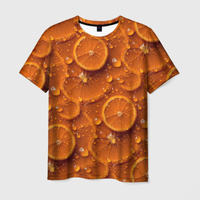 Мужская футболка 3D с принтом Сочная текстура из долек апельсина в Кировске, 100% полиэфир | прямой крой, круглый вырез горловины, длина до линии бедер | 