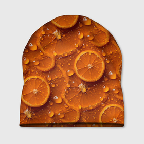 Шапка 3D с принтом Сочная текстура из долек апельсина в Новосибирске, 100% полиэстер | универсальный размер, печать по всей поверхности изделия | 