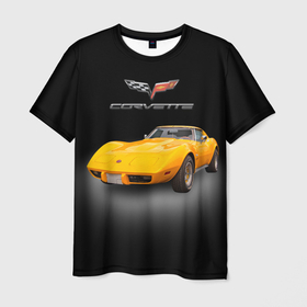 Мужская футболка 3D с принтом Американский спорткар Chevrolet Corvette Stingray в Кировске, 100% полиэфир | прямой крой, круглый вырез горловины, длина до линии бедер | 
