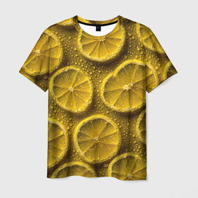 Мужская футболка 3D с принтом Сочный паттерн из долек лимона , 100% полиэфир | прямой крой, круглый вырез горловины, длина до линии бедер | Тематика изображения на принте: 