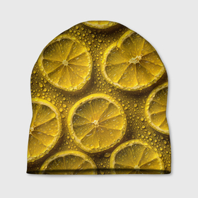 Шапка 3D с принтом Сочный паттерн из долек лимона , 100% полиэстер | универсальный размер, печать по всей поверхности изделия | 
