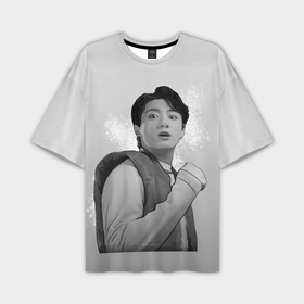 Мужская футболка oversize 3D с принтом Чонгук серый в Ухте,  |  | Тематика изображения на принте: 