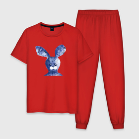 Мужская пижама хлопок с принтом Сиреневый цветочный зайка в Курске, 100% хлопок | брюки и футболка прямого кроя, без карманов, на брюках мягкая резинка на поясе и по низу штанин
 | 