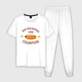 Мужская пижама хлопок с принтом чемпион по поеданию хот догов в Белгороде, 100% хлопок | брюки и футболка прямого кроя, без карманов, на брюках мягкая резинка на поясе и по низу штанин
 | 