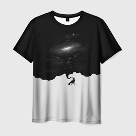 Мужская футболка 3D с принтом Черно белая галактика в Белгороде, 100% полиэфир | прямой крой, круглый вырез горловины, длина до линии бедер | 
