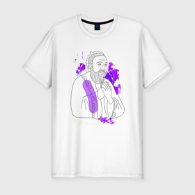 Мужская футболка хлопок Slim с принтом Конфуций лайн арт в Кировске, 92% хлопок, 8% лайкра | приталенный силуэт, круглый вырез ворота, длина до линии бедра, короткий рукав | 