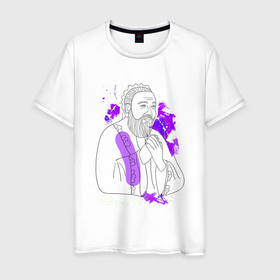 Мужская футболка хлопок с принтом Конфуций лайн арт в Белгороде, 100% хлопок | прямой крой, круглый вырез горловины, длина до линии бедер, слегка спущенное плечо. | 