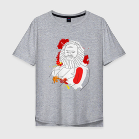 Мужская футболка хлопок Oversize с принтом Карл Маркс портрет лайн арт в Тюмени, 100% хлопок | свободный крой, круглый ворот, “спинка” длиннее передней части | 