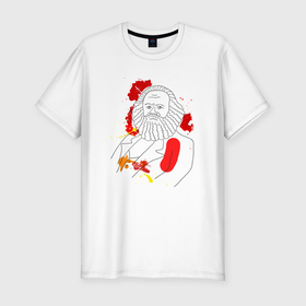 Мужская футболка хлопок Slim с принтом Карл Маркс портрет лайн арт в Белгороде, 92% хлопок, 8% лайкра | приталенный силуэт, круглый вырез ворота, длина до линии бедра, короткий рукав | 