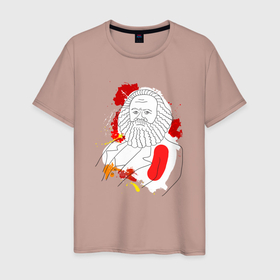 Мужская футболка хлопок с принтом Карл Маркс портрет лайн арт в Екатеринбурге, 100% хлопок | прямой крой, круглый вырез горловины, длина до линии бедер, слегка спущенное плечо. | 