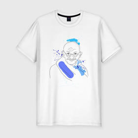 Мужская футболка хлопок Slim с принтом Махатма Ганди лайн арт портрет в Кировске, 92% хлопок, 8% лайкра | приталенный силуэт, круглый вырез ворота, длина до линии бедра, короткий рукав | 