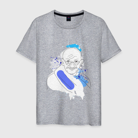 Мужская футболка хлопок с принтом Махатма Ганди лайн арт портрет в Екатеринбурге, 100% хлопок | прямой крой, круглый вырез горловины, длина до линии бедер, слегка спущенное плечо. | 
