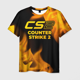 Мужская футболка 3D с принтом Counter Strike 2   gold gradient в Екатеринбурге, 100% полиэфир | прямой крой, круглый вырез горловины, длина до линии бедер | 