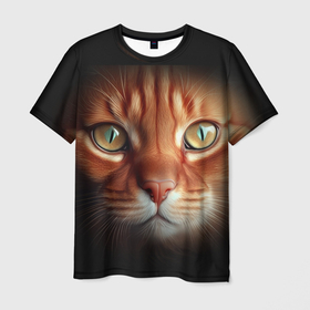 Мужская футболка 3D с принтом морда  рыжего  кота в Санкт-Петербурге, 100% полиэфир | прямой крой, круглый вырез горловины, длина до линии бедер | 