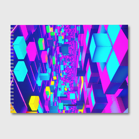 Альбом для рисования с принтом Неоновые розовые и голубые светящиеся кубики в Белгороде, 100% бумага
 | матовая бумага, плотность 200 мг. | Тематика изображения на принте: 