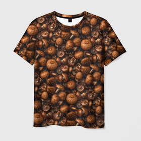 Мужская футболка 3D с принтом Сочный узор из грибочков в Курске, 100% полиэфир | прямой крой, круглый вырез горловины, длина до линии бедер | 