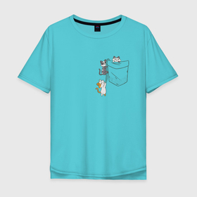 Мужская футболка хлопок Oversize с принтом Карманные котята в Курске, 100% хлопок | свободный крой, круглый ворот, “спинка” длиннее передней части | 