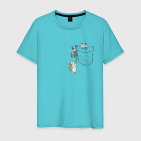 Мужская футболка хлопок с принтом Карманные котята в Курске, 100% хлопок | прямой крой, круглый вырез горловины, длина до линии бедер, слегка спущенное плечо. | Тематика изображения на принте: 