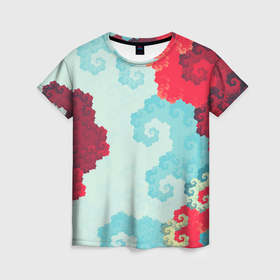 Женская футболка 3D с принтом Пиксельный цветочный паттерн в Курске, 100% полиэфир ( синтетическое хлопкоподобное полотно) | прямой крой, круглый вырез горловины, длина до линии бедер | 