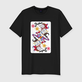 Мужская футболка хлопок Slim с принтом Joker   playing card в Кировске, 92% хлопок, 8% лайкра | приталенный силуэт, круглый вырез ворота, длина до линии бедра, короткий рукав | 