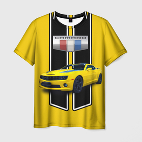 Мужская футболка 3D с принтом Мощный маслкар Chevrolet Camaro 2010 года , 100% полиэфир | прямой крой, круглый вырез горловины, длина до линии бедер | Тематика изображения на принте: 