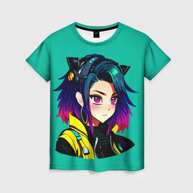 Женская футболка 3D с принтом Anime Cyberpunk Girl , 100% полиэфир ( синтетическое хлопкоподобное полотно) | прямой крой, круглый вырез горловины, длина до линии бедер | 
