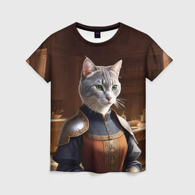 Женская футболка 3D с принтом Средневековая кошка в Кировске, 100% полиэфир ( синтетическое хлопкоподобное полотно) | прямой крой, круглый вырез горловины, длина до линии бедер | 