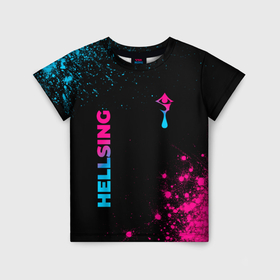 Детская футболка 3D с принтом Hellsing   neon gradient: надпись, символ в Екатеринбурге, 100% гипоаллергенный полиэфир | прямой крой, круглый вырез горловины, длина до линии бедер, чуть спущенное плечо, ткань немного тянется | 