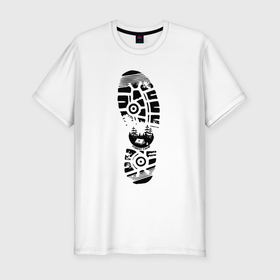 Мужская футболка хлопок Slim с принтом туристический ботинок в Екатеринбурге, 92% хлопок, 8% лайкра | приталенный силуэт, круглый вырез ворота, длина до линии бедра, короткий рукав | 