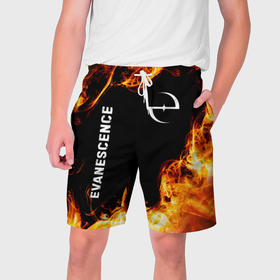 Мужские шорты 3D с принтом Evanescence и пылающий огонь в Кировске,  полиэстер 100% | прямой крой, два кармана без застежек по бокам. Мягкая трикотажная резинка на поясе, внутри которой широкие завязки. Длина чуть выше колен | 