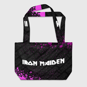 Пляжная сумка 3D с принтом Iron Maiden rock legends: надпись и символ в Белгороде, 100% полиэстер | застегивается на металлическую кнопку; внутренний карман застегивается на молнию. Стенки укреплены специальным мягким материалом, чтобы защитить содержимое от несильных ударов
 | 