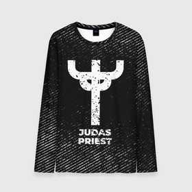 Мужской лонгслив 3D с принтом Judas Priest с потертостями на темном фоне в Петрозаводске, 100% полиэстер | длинные рукава, круглый вырез горловины, полуприлегающий силуэт | 