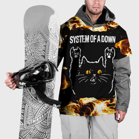 Накидка на куртку 3D с принтом System of a Down рок кот и огонь , 100% полиэстер |  | 