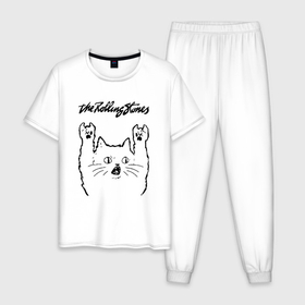 Мужская пижама хлопок с принтом Rolling Stones   rock cat в Санкт-Петербурге, 100% хлопок | брюки и футболка прямого кроя, без карманов, на брюках мягкая резинка на поясе и по низу штанин
 | 