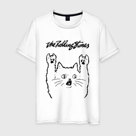 Мужская футболка хлопок с принтом Rolling Stones   rock cat в Кировске, 100% хлопок | прямой крой, круглый вырез горловины, длина до линии бедер, слегка спущенное плечо. | 