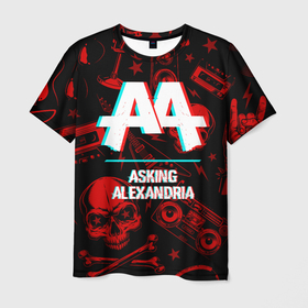 Мужская футболка 3D с принтом Asking Alexandria rock glitch в Новосибирске, 100% полиэфир | прямой крой, круглый вырез горловины, длина до линии бедер | 
