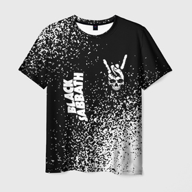 Мужская футболка 3D с принтом Black Sabbath и рок символ на темном фоне в Курске, 100% полиэфир | прямой крой, круглый вырез горловины, длина до линии бедер | Тематика изображения на принте: 