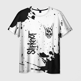 Мужская футболка 3D с принтом Slipknot и рок символ на светлом фоне в Рязани, 100% полиэфир | прямой крой, круглый вырез горловины, длина до линии бедер | 