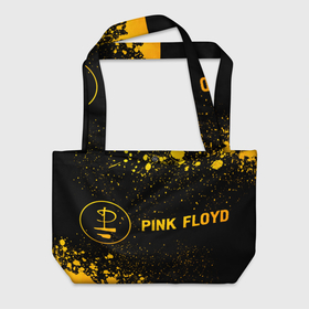 Пляжная сумка 3D с принтом Pink Floyd   gold gradient: надпись и символ в Белгороде, 100% полиэстер | застегивается на металлическую кнопку; внутренний карман застегивается на молнию. Стенки укреплены специальным мягким материалом, чтобы защитить содержимое от несильных ударов
 | 