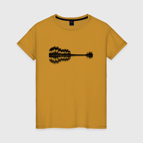 Женская футболка хлопок с принтом Гитара и природа в Курске, 100% хлопок | прямой крой, круглый вырез горловины, длина до линии бедер, слегка спущенное плечо | 