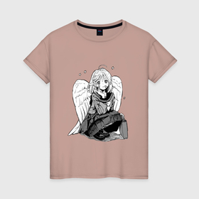 Женская футболка хлопок с принтом Милый ангелочек аниме в Кировске, 100% хлопок | прямой крой, круглый вырез горловины, длина до линии бедер, слегка спущенное плечо | 