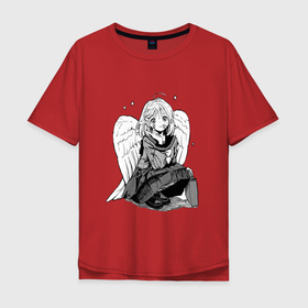 Мужская футболка хлопок Oversize с принтом Милый ангелочек аниме в Санкт-Петербурге, 100% хлопок | свободный крой, круглый ворот, “спинка” длиннее передней части | 